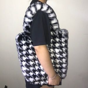 Faux Fur Houndstooth Tote Bag